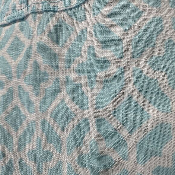 Charter Club Luxury Women’s 100% Linen 2X Blue Pattern Roll tab Sleeve Button Up - Picture 7 of 12